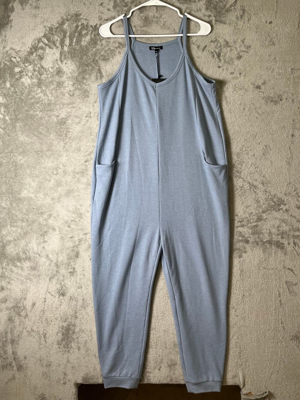 Thrive Societe Jumpsuit Blue Gray Pockets Soft Stretch Medium Minimalist New